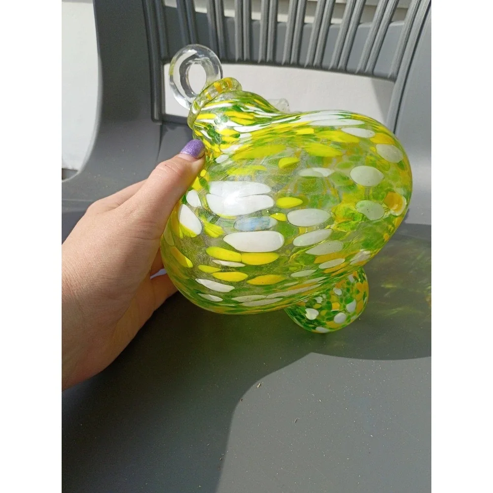 Murano Style Speckled‎ Glass Spring Green, Yellow Ornament 9x9 Flower